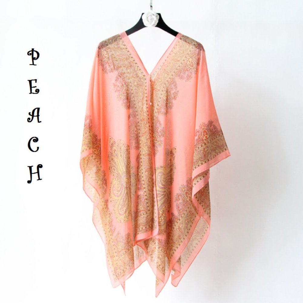 Extra Thai Silken Shawl Pink, Aquamarine, Black, Blue, Green & Peach Colors, O… - Picture 11 of 11